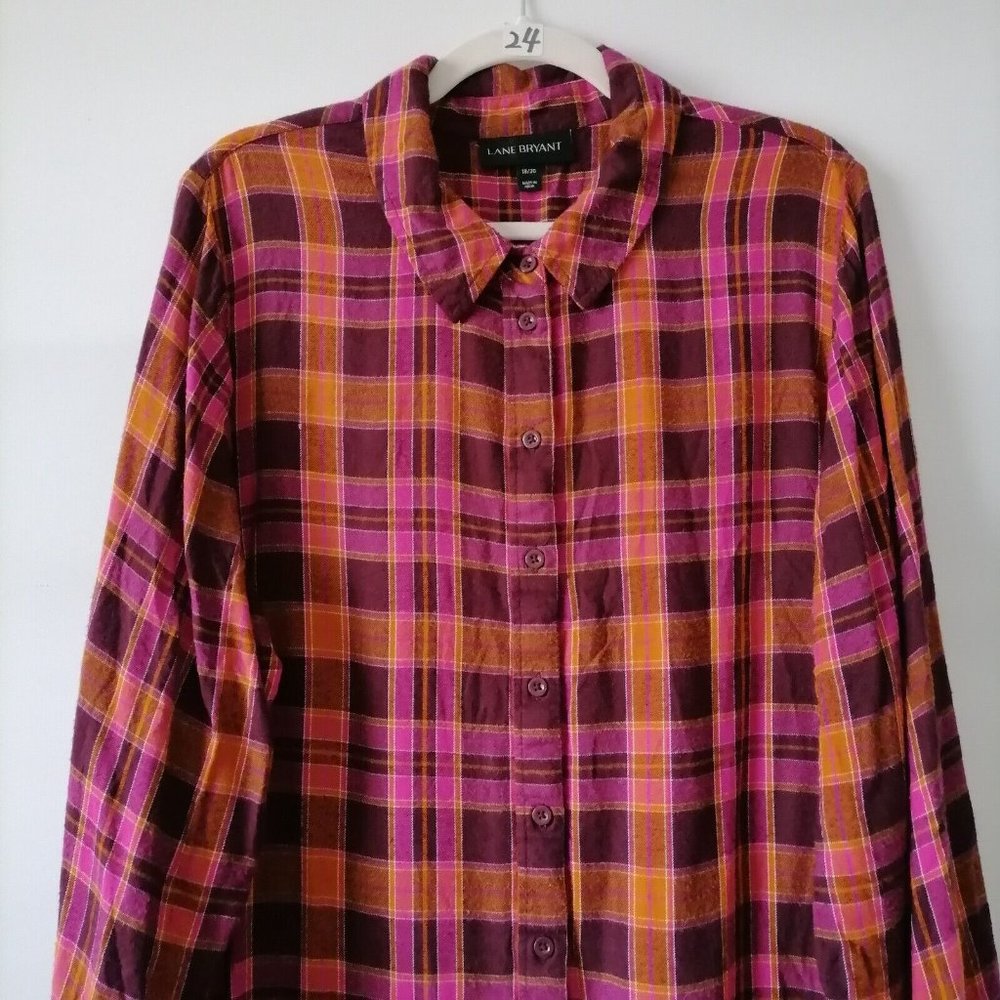 Lane Bryant Multicolor Collared Plaid Hi Low Hem Button Up Shirt Size 18/20 - Picture 2 of 7